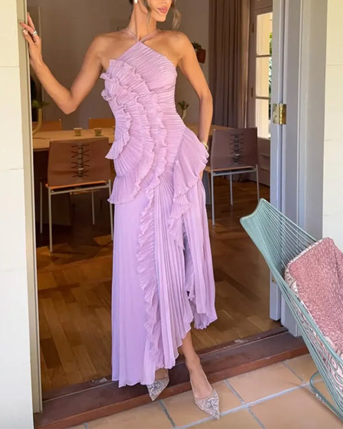 Clidress Set aus unregelmäßigem Strickkleid mit Netzplissee