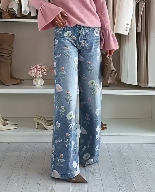 Clidress Floral Wide Leg Jeans
