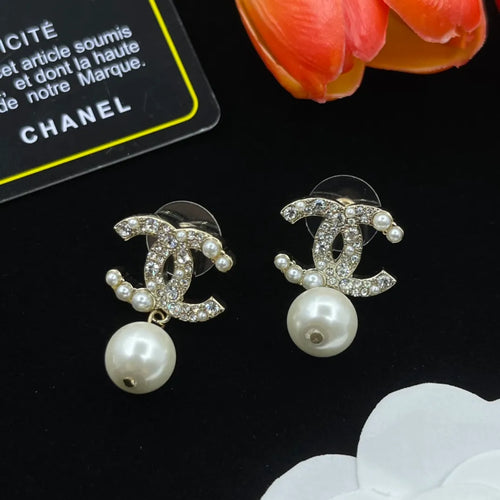 New Diamond Hanging Pearl Earrings