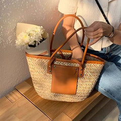 Clidress Summer Woven Tote Bag Handbag