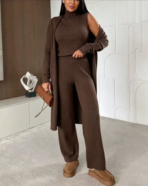 Clidress Tank Top Cardigan Knit Pants 3 Pieces Set