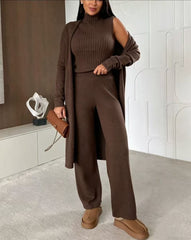 Clidress Tank Top Cardigan Knit Pants 3 Pieces Set