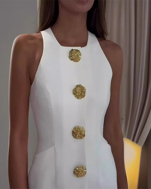 Clidress Big Gold Button Mini Dress