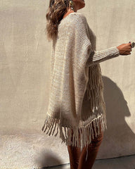 Clidress Oversized Tassel Poncho Sweater