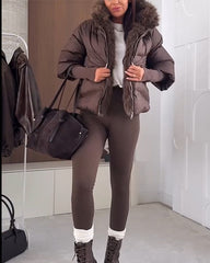 Clidress Large Fur Hooded  Down Jacket