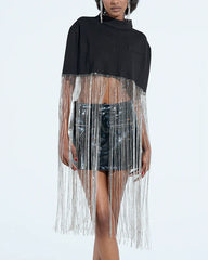 Clidress Zipper Tassel Loose Party Top Poncho