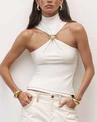 Clidress Gold Ring Sleeveless Off Shoulder Top