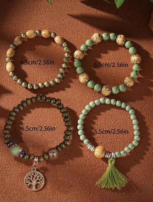 Tassel Multi-Layer Wooden Bead 4pcs/Set Bohemian Bracelet
