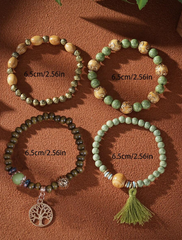 Tassel Multi-Layer Wooden Bead 4pcs/Set Bohemian Bracelet