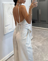 Clidress Oneshoulder Irregular Stripes Top & Pants  Set