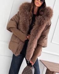 Clidress Large Fur Hooded  Down Jacket
