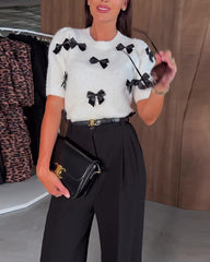 Clidress O Neck Mid Sleeve Bow Sweater