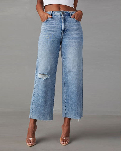 Clidress Classic Simple Straight Leg Ankle Jeans