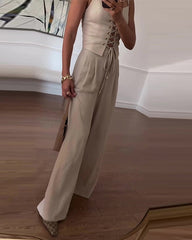 Clidress Slip Tie Crop Top & Wide Leg Pants Set
