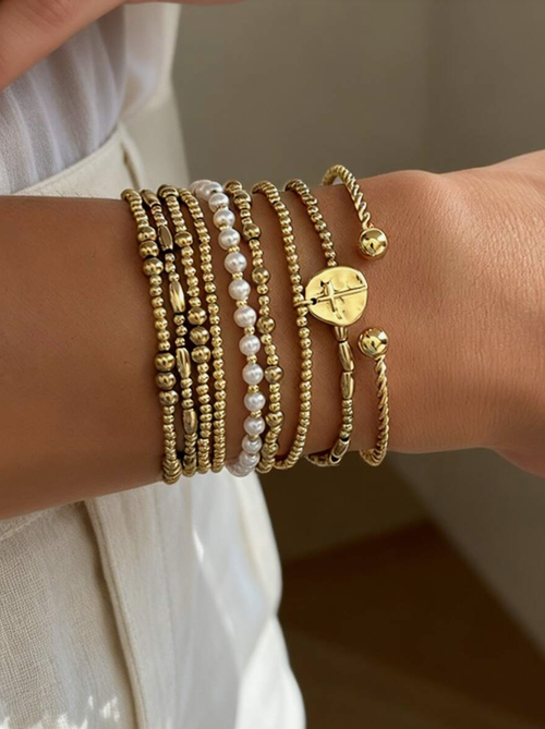 9pcs CCB & Faux Pearl Bracelet Set