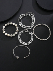 5pcs Vintage Layered Chunky Chain & Bead Bracelet Set