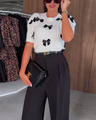 Clidress O Neck Mid Sleeve Bow Sweater