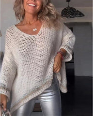 Clidress V Neck Cozy Hollow Out Sweater