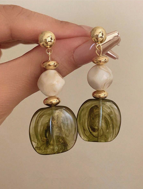 Vintage Asymmetrical Tie Dye Acrylic Long Pendant Earrings