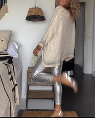 Clidress V Neck Cozy Hollow Out Sweater