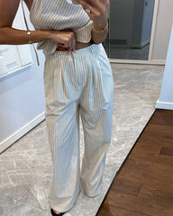 Clidress Oneshoulder Irregular Stripes Top & Pants  Set