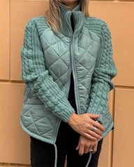 Clidress Zipper Knitting Sleeve Cotton Coat Jacket