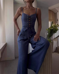 Clidress Slip Tie Crop Top & Wide Leg Pants Set