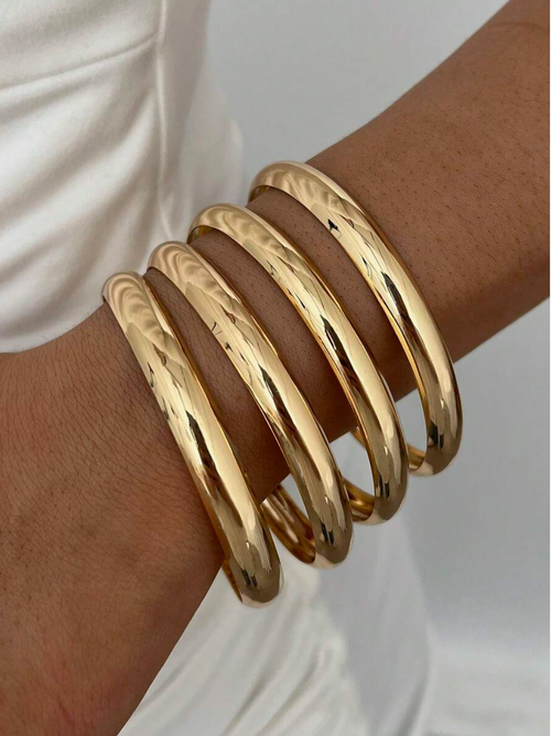 4pcs Vintage Elegant Wide Flat Metal Bangle Bracelets