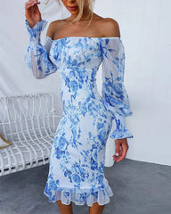 Clidress  Off Shoulder Floral Smocked Waist Dress
