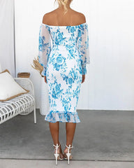 Clidress  Off Shoulder Floral Smocked Waist Dress