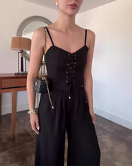 Clidress Slip Tie Crop Top & Wide Leg Pants Set