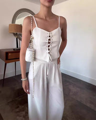 Clidress Slip Tie Crop Top & Wide Leg Pants Set