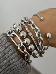 5pcs Vintage Layered Chunky Chain & Bead Bracelet Set
