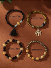 Tassel Multi-Layer Wooden Bead 4pcs/Set Bohemian Bracelet