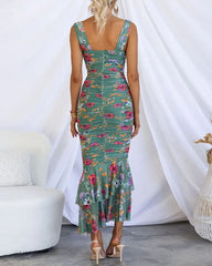 Clidress Runaway Bodycon Ruffle Printed Midi Dress