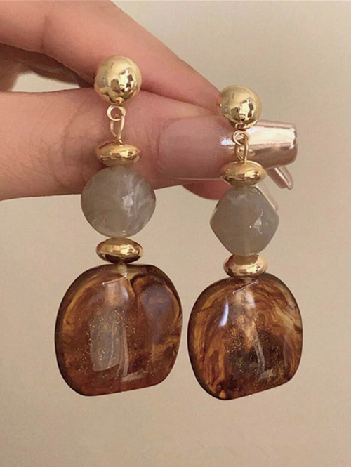 Vintage Asymmetrical Tie Dye Acrylic Long Pendant Earrings