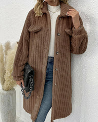 Clidress Lapel Button Down  Polar Soft Fleece Long Coat Jacket