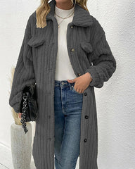 Clidress Lapel Button Down  Polar Soft Fleece Long Coat Jacket