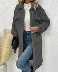 Clidress Lapel Button Down  Polar Soft Fleece Long Coat Jacket