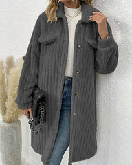 Clidress Lapel Button Down  Polar Soft Fleece Long Coat Jacket