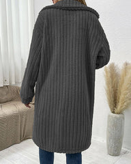 Clidress Lapel Button Down  Polar Soft Fleece Long Coat Jacket