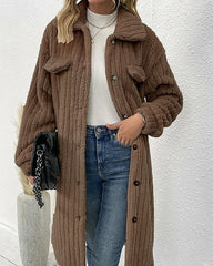 Clidress Lapel Button Down  Polar Soft Fleece Long Coat Jacket