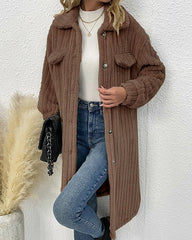 Clidress Lapel Button Down  Polar Soft Fleece Long Coat Jacket