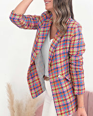 Clidress Classic Blazer Plaid Jacket Suit
