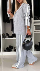 Clidress Lapel Patckwork Jacket & Loose Pants Suit Set