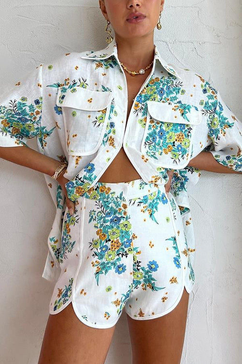 Clidress Cool Floral Printed Shirt & Shorts Set