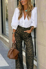 Clidress Blouse Shirt & Leopard Pants Set