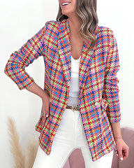 Clidress Classic Blazer Plaid Jacket Suit