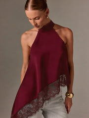 Clidress Button Neck Lace Patchwork Irregular Top 11 Colors-5 Size