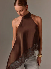 Clidress Button Neck Lace Patchwork Irregular Top 11 Colors-5 Size